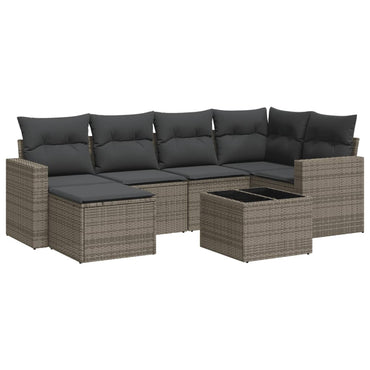 vidaXL Ensemble de canapés de jardin 7 pcs avec coussins Gris Résine tressée