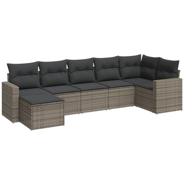 vidaXL Ensemble de canapés de jardin 7 pcs avec coussins Gris Résine tressée