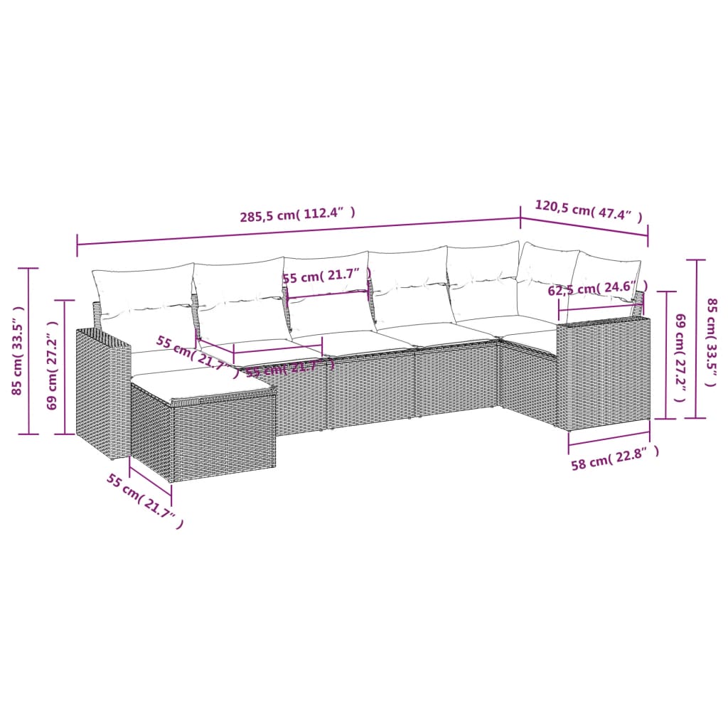 vidaXL Ensemble de canapés de jardin 7 pcs avec coussins Gris Résine tressée