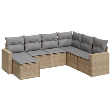 vidaXL Salon de jardin 7 pièces avec coussins en résine tressée beige