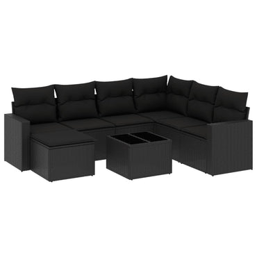 vidaXL Ensemble de canapés de jardin 8 pièces avec coussins résine tressée noir