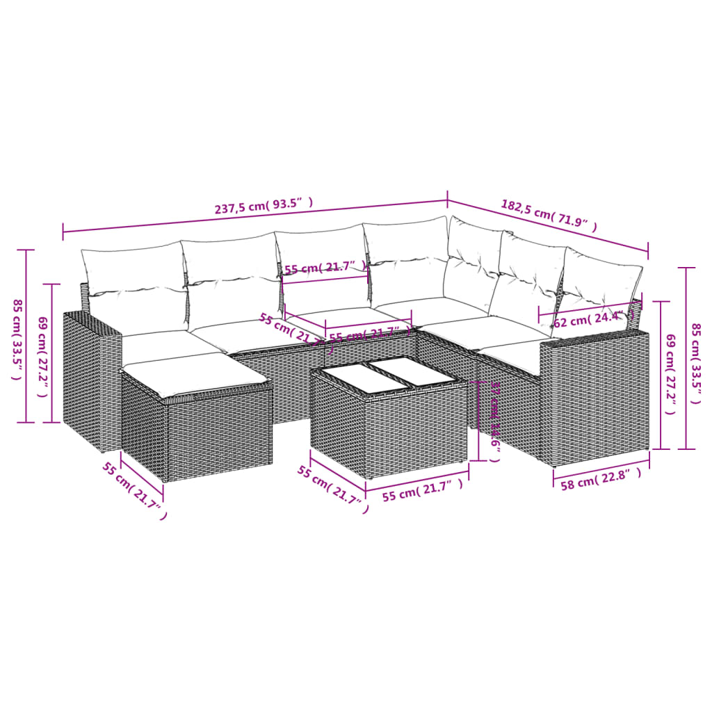 vidaXL Ensemble de canapés de jardin 8 pièces avec coussins résine tressée noir