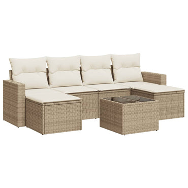 vidaXL Salon de jardin 7 pièces avec coussins en résine tressée beige