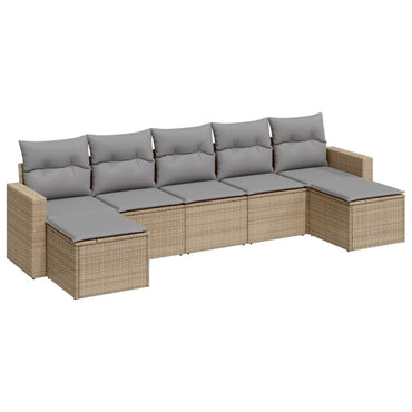 vidaXL Salon de jardin 7 pièces avec coussins en résine tressée beige