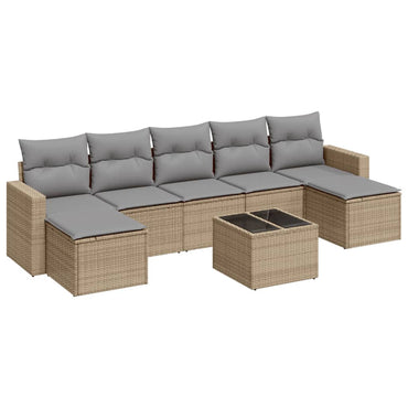 vidaXL Canapé d'angle de jardin 8 pcs avec coussins Résine tressée Beige