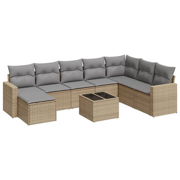 vidaXL Salon de jardin 9 pcs avec coussins Résine tressée Beige