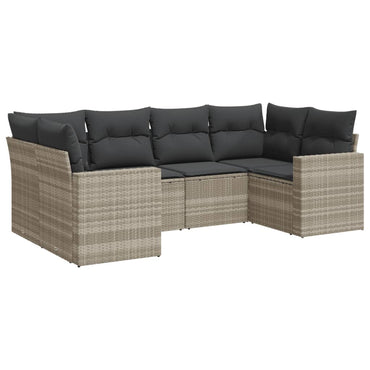 vidaXL 6-tlg. Garten-Sofagarnitur mit Kissen Hellgrau Poly Rattan