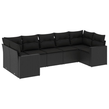 vidaXL Salon de jardin 7 pcs avec coussins Noir Résine tressée