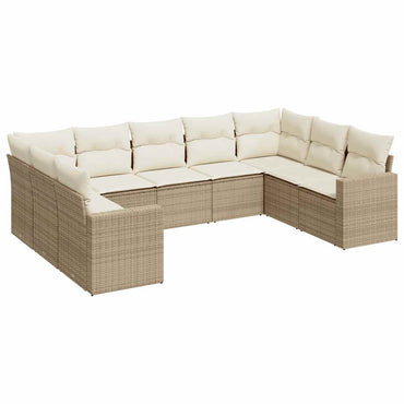 vidaXL Salon de jardin 9 pcs avec coussins Résine tressée Beige