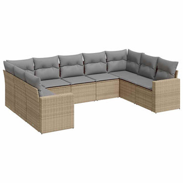 vidaXL Salon de jardin 9 pcs avec coussins Résine tressée Beige