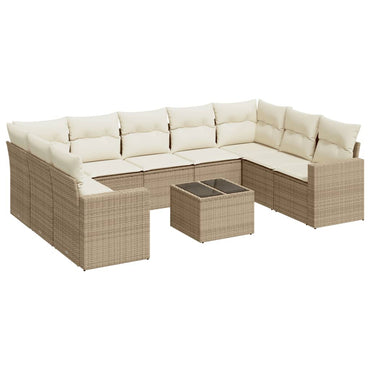 vidaXL Salon de jardin 10 pcs avec coussins beige résine tressée