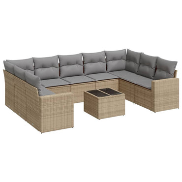 vidaXL Salon de jardin 10 pcs avec coussins beige résine tressée