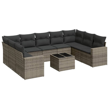 vidaXL Salon de jardin 10 pcs avec coussins résine tressée gris