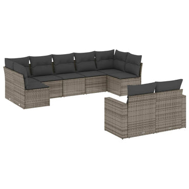 vidaXL Salon de jardin 9 pcs avec coussins Résine tressée Gris