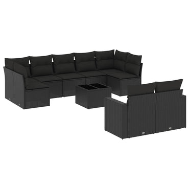 vidaXL Salon de jardin 10 pcs avec coussins Noir Résine tressée