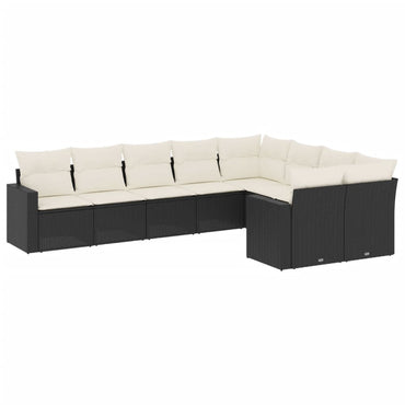 vidaXL Salon de jardin 9 pcs avec coussins Noir Résine tressée