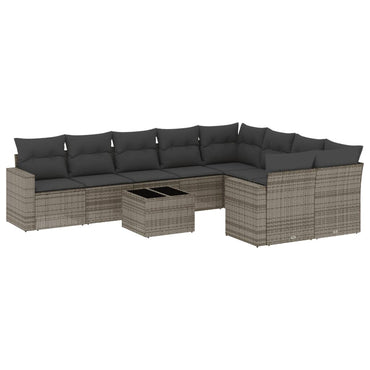 vidaXL Salon de jardin 10 pcs avec coussins résine tressée gris