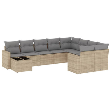 vidaXL Salon de jardin 10 pcs avec coussins beige résine tressée