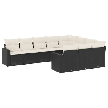 vidaXL Salon de jardin 10 pcs avec coussins Noir Résine tressée
