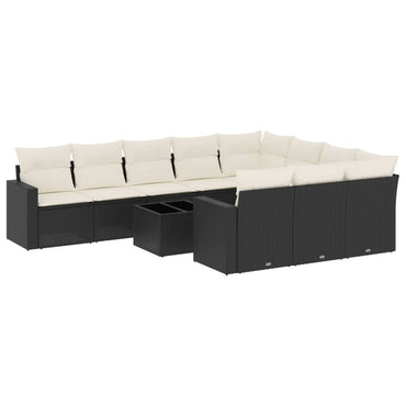 vidaXL Salon de jardin 11 pcs avec coussins Noir Résine tressée