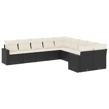 vidaXL Salon de jardin 10 pcs avec coussins Noir Résine tressée