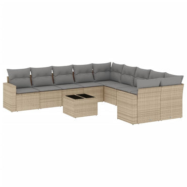 vidaXL Ensemble de canapés de jardin 11 pcs avec coussins en rotin synthétique beige