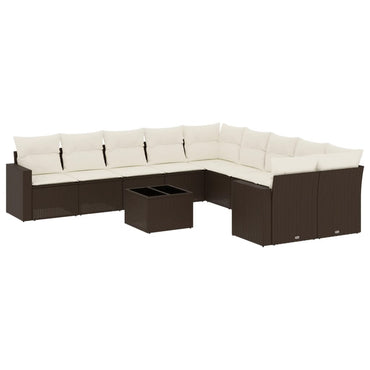vidaXL 11-tlg. Garten-Sofagarnitur mit Kissen Braun Poly Rattan