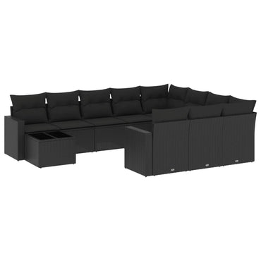 vidaXL Salon de jardin 11 pcs avec coussins Noir Résine tressée