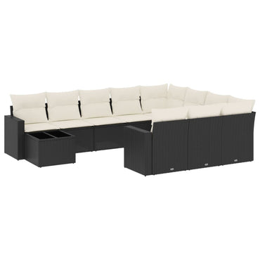 vidaXL Salon de jardin 11 pcs avec coussins Noir Résine tressée