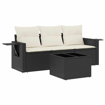 vidaXL Ensemble de canapés de jardin 4 pcs avec coussins résine tressée noir