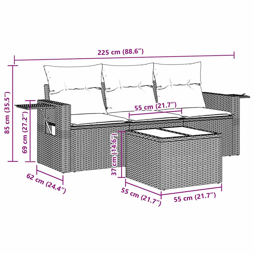 vidaXL 4-tlg. Garten-Sofagarnitur mit Kissen Schwarz Poly Rattan