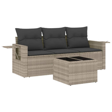 vidaXL 4-tlg. Garten-Sofagarnitur mit Kissen Hellgrau Poly Rattan