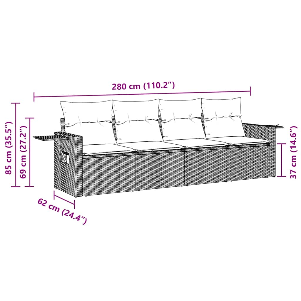 vidaXL 4-tlg. Garten-Sofagarnitur mit Kissen Schwarz Poly Rattan
