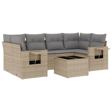 vidaXL Salon de jardin 7 pièces avec coussins en résine tressée beige