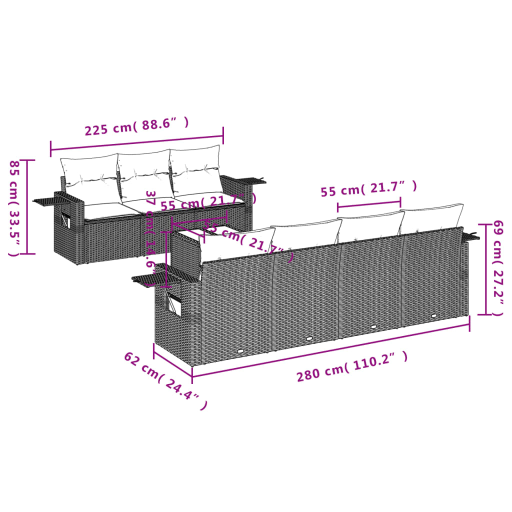 vidaXL Ensemble de canapés de jardin 8 pièces avec coussins résine tressée noir