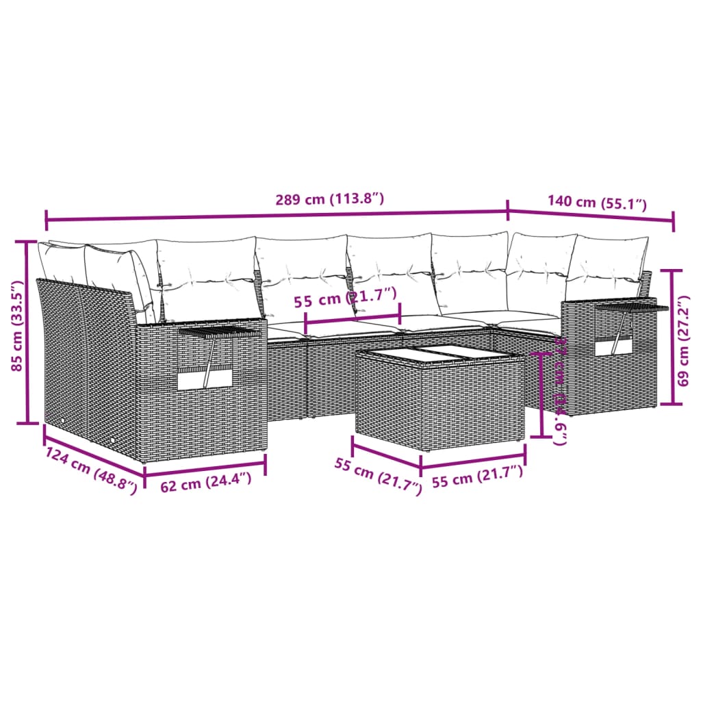vidaXL Ensemble de canapés de jardin 8 pièces avec coussins résine tressée noir