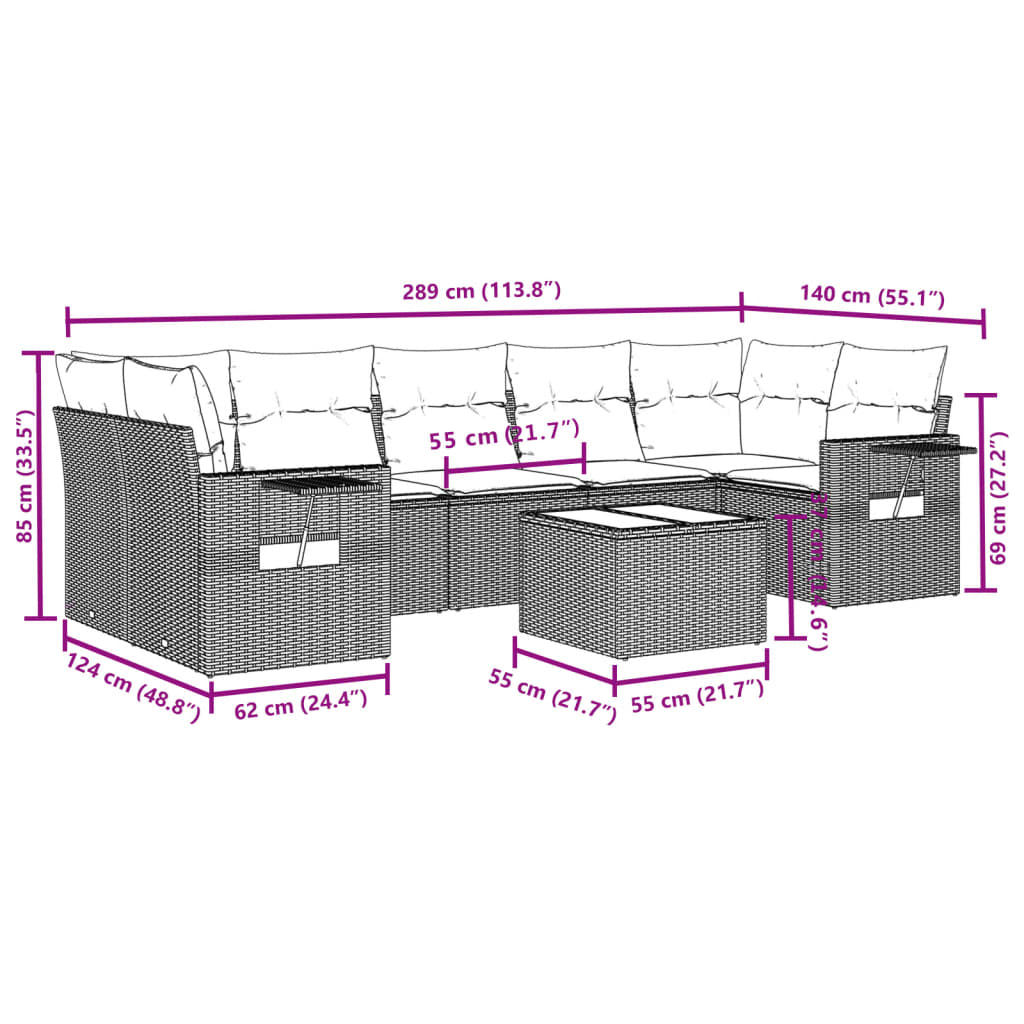 vidaXL Ensemble de canapés de jardin 8 pièces avec coussins en résine tressée grise