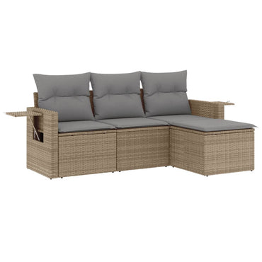 vidaXL 4-tlg. Garten-Sofagarnitur mit Kissen Beige Poly Rattan