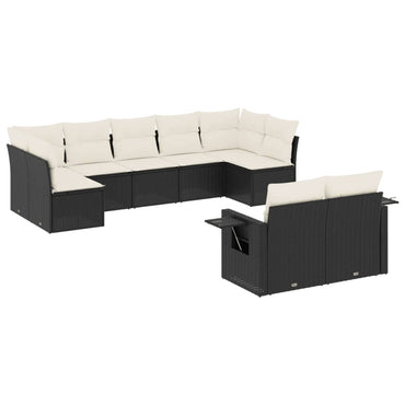 vidaXL Salon de jardin 9 pcs avec coussins Noir Résine tressée