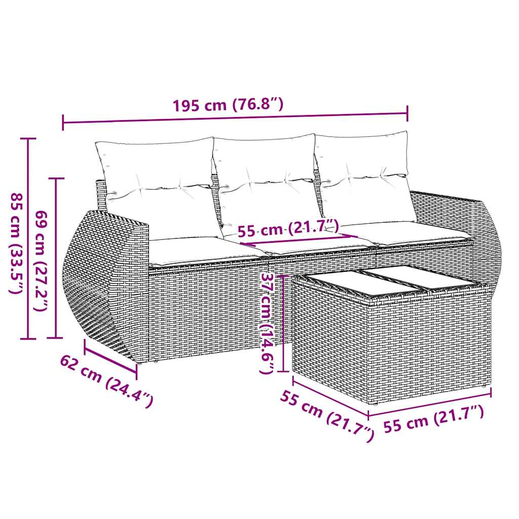 vidaXL 4-tlg. Garten-Sofagarnitur mit Kissen Schwarz Poly Rattan