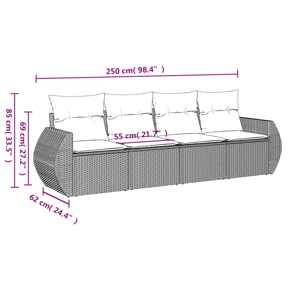 vidaXL Ensemble de canapés de jardin 4 pcs avec coussins résine tressée noir
