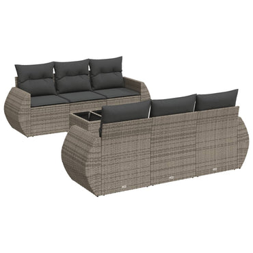 vidaXL 7-tlg. Garten-Sofagarnitur mit Kissen Grau Poly Rattan