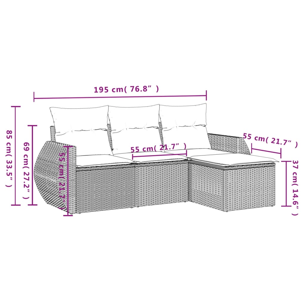 vidaXL Ensemble de canapés de jardin 4 pcs avec coussins résine tressée noir