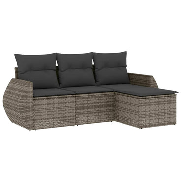 vidaXL 4-tlg. Garten-Sofagarnitur mit Kissen Grau Poly Rattan