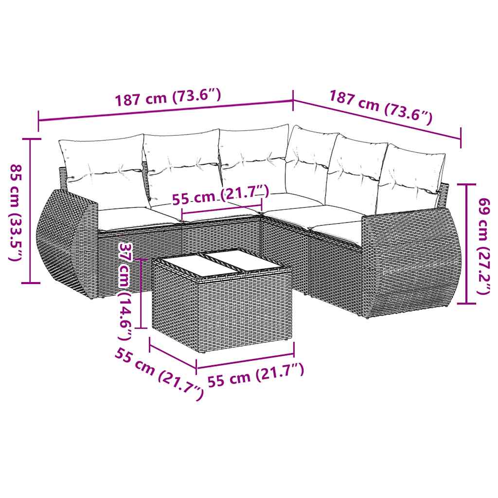 6-tlg. Garten-Sofagarnitur mit Kissen Schwarz Poly Rattan