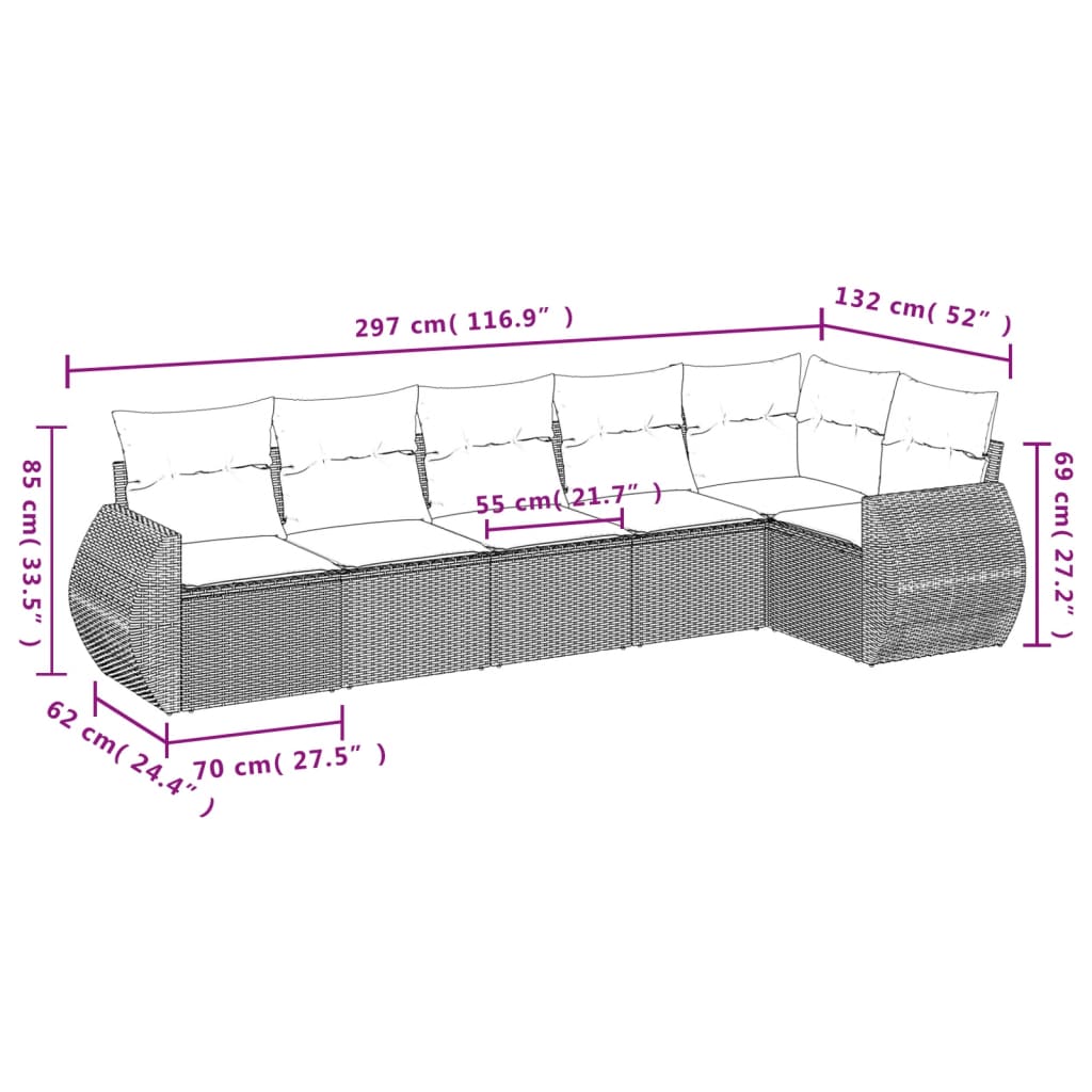 vidaXL Salon de jardin 6 pcs avec coussins Noir Résine tressée