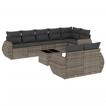 vidaXL 9-tlg. Garten-Sofagarnitur mit Kissen Grau Poly Rattan