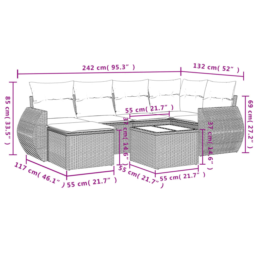 vidaXL Ensemble de canapés de jardin 7 pcs avec coussins Gris Résine tressée