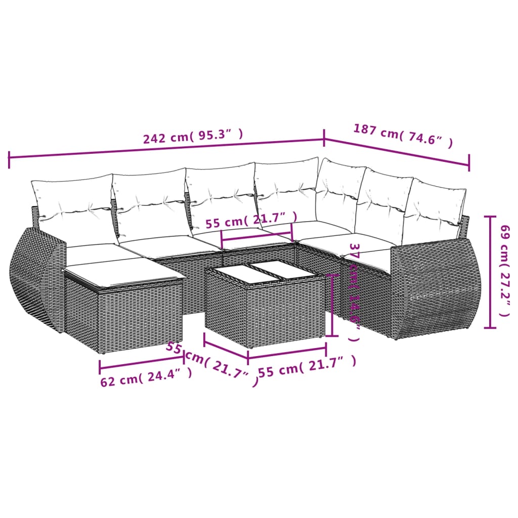 vidaXL Ensemble de canapés de jardin 8 pièces avec coussins résine tressée noir