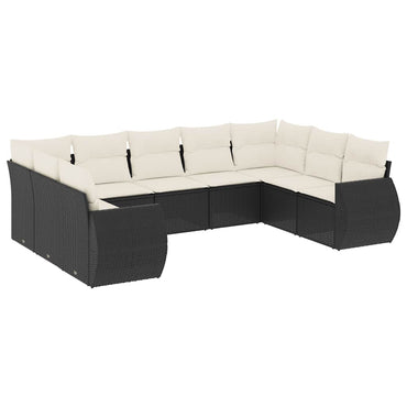 vidaXL Salon de jardin 9 pcs avec coussins Noir Résine tressée